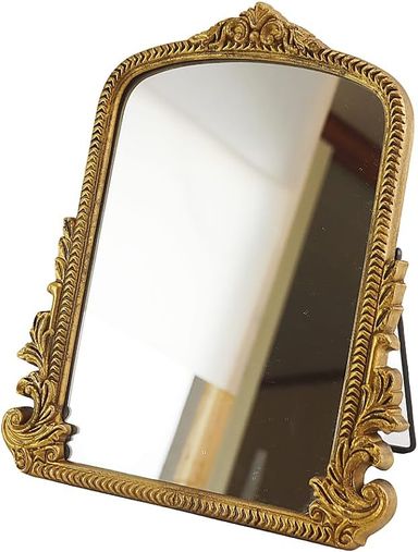Amazon.com - Vintage Vanity Makeup Desk Mirror，Antique Traditional Chic Arch Table Mirror Gold，Decor Wood Framed Small Standing Carved Arendahl Mirror for Living Room,Bedroom,Tabletop 11.8" x 9.6"