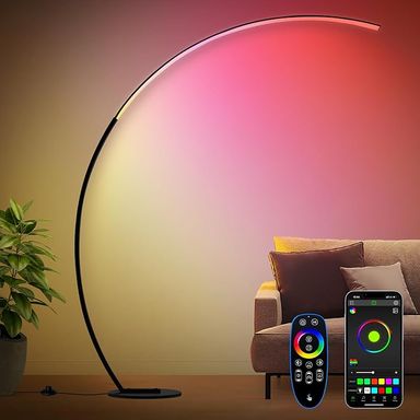 RGB Floor Lamp with 3 Color Temperatures, Ultra Bright 1800LM Smart Arc LED Floor Lamp with Remote Control, Music Sync, Scene Modes, Modern Standing Tall Lamp for Bedroom Living Room Gaming Rooms - Amazon.com