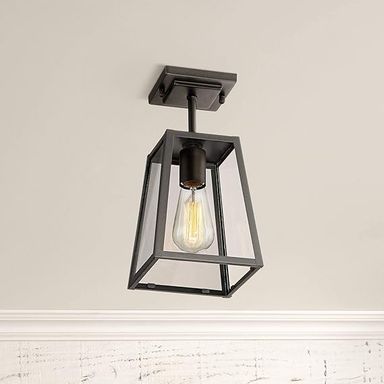 John Timberland Arrington Modern Industrial Semi Flush-Mount Outdoor Ceiling Light Fixture Mystic Black 6" Clear Glass Damp Rated for Exterior House Porch Patio Outside Deck Garage Front Door Home - Amazon.com