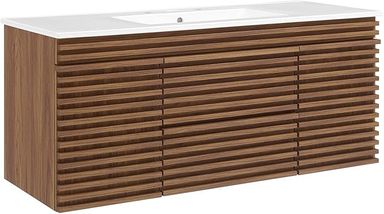Amazon.com: Modway Render 48" Wall-Mount Bathroom Vanity Cabinet with Ceramic Sink Basin in Walnut White : Tools & Home Improvement