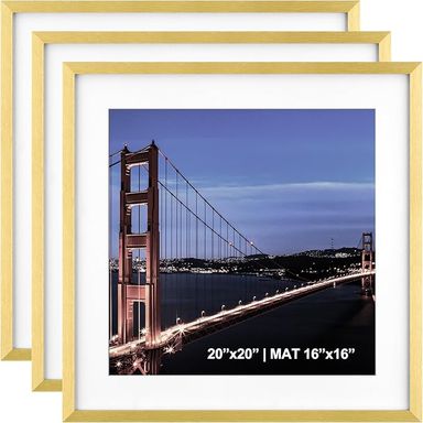 Amazon.com - Yaetm 20x20 Gold Picture Frame Matted to 16x16, Set of 3, Thin Large Square Frame for Gallery Wall Display, Hanging Hardware Included (3 Pack, Gold)