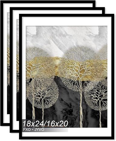 Amazon.com - Fxojyvo 18x24 Picture Frame Set of 3, Display Poster 16x20 with Mat or 18 x 24 Without Mat, Light Weight and High Transparent 18 by 24 Frame for Wall - 3 Pack/Black/18 x24