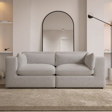 Beige Boucle 3 Seater Sofa - Hudson - Furniture123