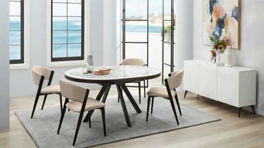 Kyoto 5-Piece Round Extension Dining Setting - Beige PU