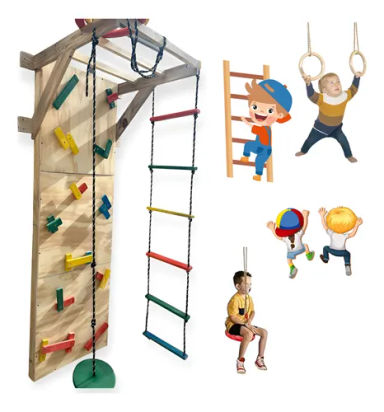 Juego Pared Escalador Niños Juguete Armable 4 En 1 Resiste Color Madera