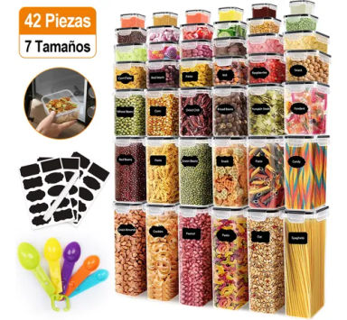 Kit 42 Potes Plásticos Herméticos Mantimentos De 7 Tamanhos