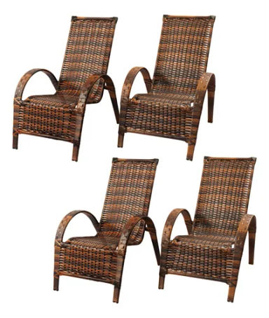 Cadeira Poltrona Jardim Alpendre Junco Sintético - Kit C/ 4