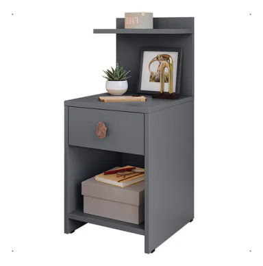 Mesa De Cabeceira Criado 1 Gaveta Nicho E Prateleira Beauty Móveis - Cinza