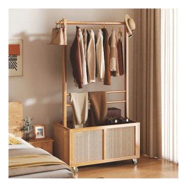 Armario De Madera Con Perchas Sencillo Y Elegante Movible Amarillo | Envío gratis