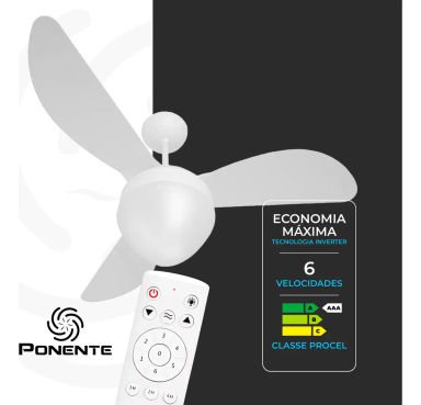 Ventilador de Teto Gale Ponente 96cm Controle Remoto 3 Pás Inverter Bivolt