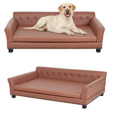 XXL Large Sized Dog Sofa Couch Raised Calming Dog Bed Leather Lounger Waterproof
