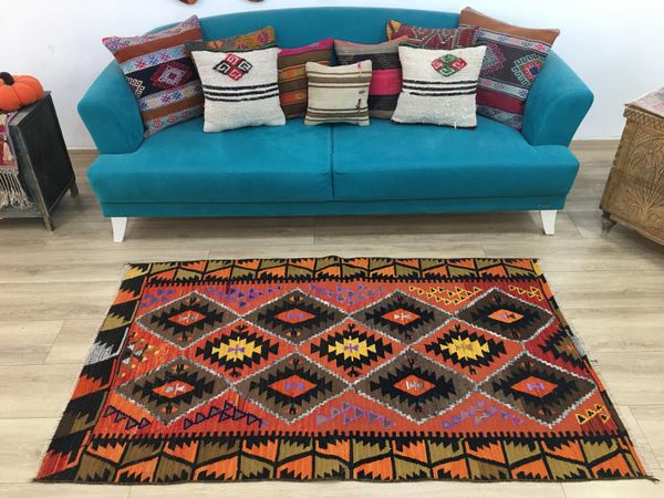 Antique rug, Kilim rug, Turkish rug, Vintage rug, Aztec rug, 3.7 x 6.5 ft, Wool rug, Wall decor rug, Ethnic rug, Bohemian rug, RK 8230