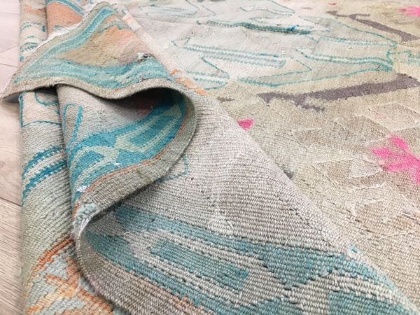 Wool kilim rug, Antique rug, Green Rug, Vintage rug, Turkish rug Bohemian rug, Oushak rug, Hallway rug, 6.2 x 16.4 ft, Kitchen rug, RK 9475