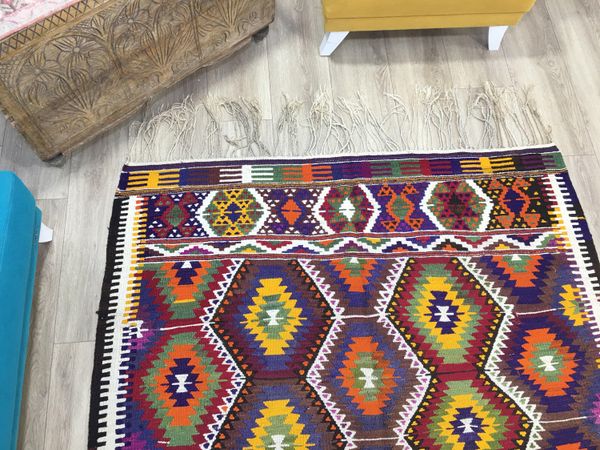 Ethnic Kilim rug, Vintage rug, Turkish rug, Home decor, Boho decor, Aztec rug, Colorful rug, Wool rug, Geometrical rug 5.3 x 9.1 ft, RK 8069