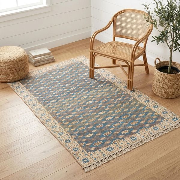 Navy Tribal Rug 3.3x5.5 ft Bedroom Vintage Anatolian Tribal Wool