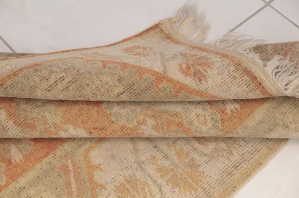 Turkish wool rug, Pastel rug, Fringed rug, Blanket rug, Soft rug, Hanging rug, Meditation rug, Vintage oushak rug, 2.8x3.9 ft, RK 13683