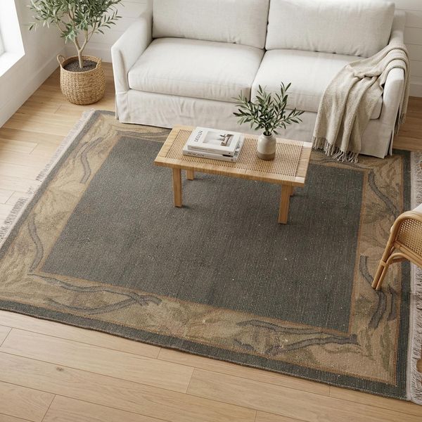 Sage Green Floral Rug 4.9x6.3 ft Living Room Vintage Turkish Wool