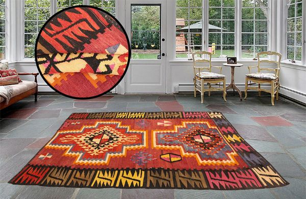 Handmade wool rug, Primitive rug, Weaved rug, Vintage kilim rug, Ikat rug, Aztec rug, Turkish area rug, Kitchen rug, 3.5 x 6.8 ft, RK 12764