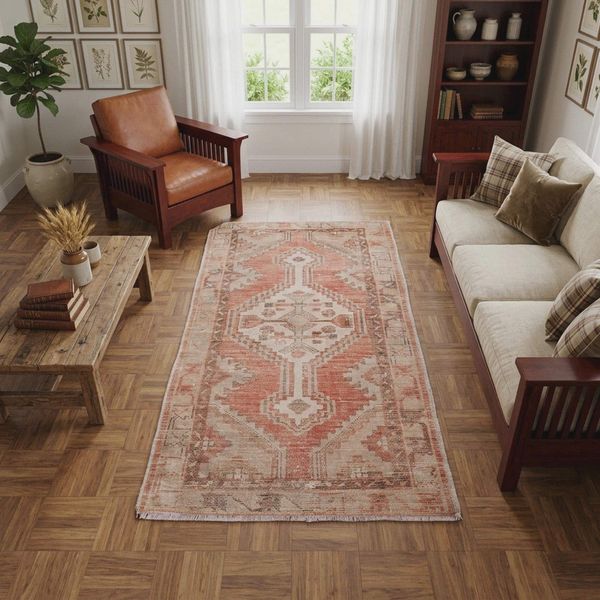 Neutral Beige Tribal Accent Carpet Small Hallway Wool Floor Rug 1.5x5.2 ft RK 13746