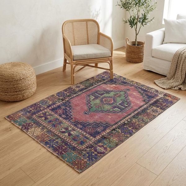 Purple Tribal Rug 3.1x4.7 ft Bedroom Vintage Anatolian Tribal Wool