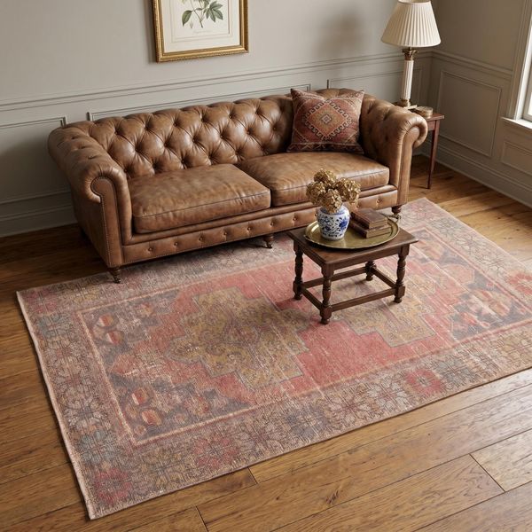 Distressed Rust Indigo Area Rug 3.9x7.3 ft Living Room Carpet Vintage Turkish Wool