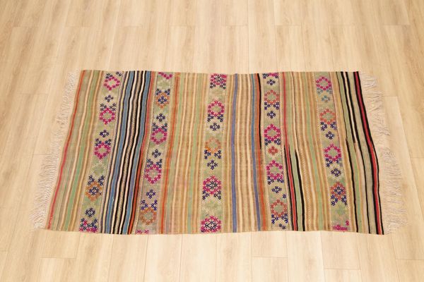 Ethnic kilim rug, Organic wool rug, Textured rug, Turkish vintage rug, Farm table rug, Living room rug, Pastel rug, 4.6x8 ft, RK 14448