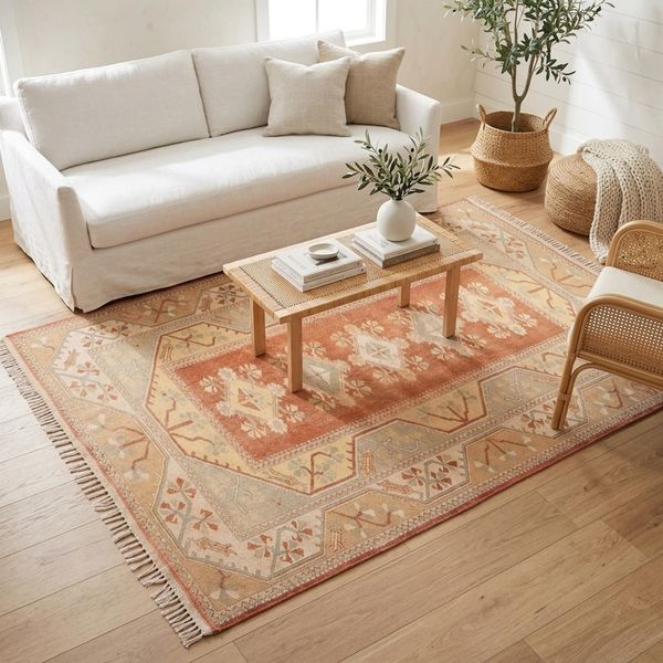 Rust Oushak Rug 5.2x7.5 ft Living Room Vintage Anatolian Wool