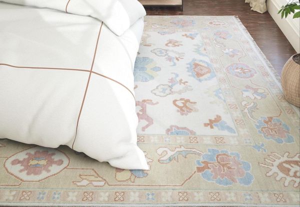 Oushak Wool Rug 9x12, Ivory Cream, Muted Palette ARN_025