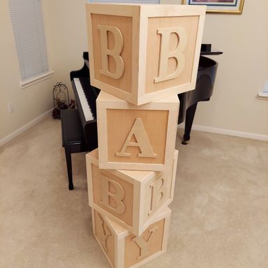 Baby Shower Block Letters, Large Wooden Alphabet Blocks, Large Wooden Blocks, Letter Blocks, Personalized Baby Blocks, ABCD, 14&quot; x 14&quot;