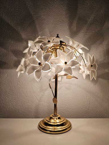 Murano Glass Flower Lamp // Murano Glass Flowers // Murano Frangipani Lamp // Vintage Murano Lamp // Madecin Italy // Gold Plated Lamp