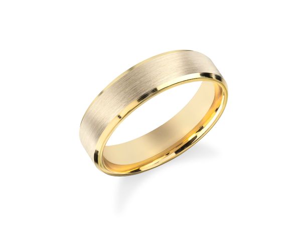 5mm Matte Gold Beveled Wedding Band - Comfort Fit, 10k 14k Options