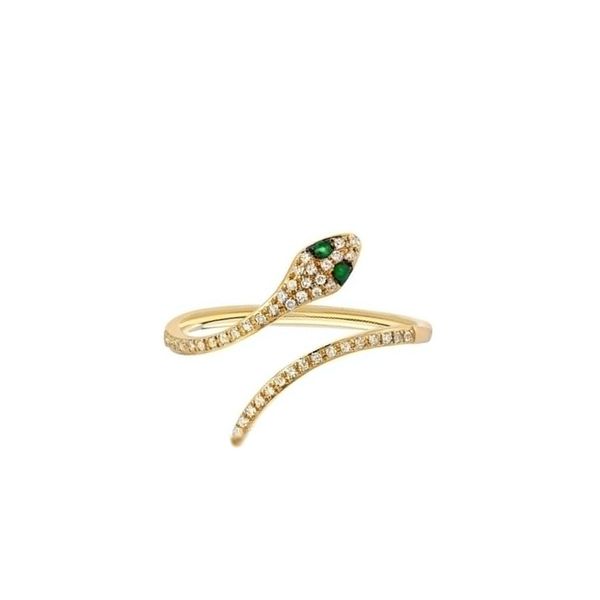 Natural Emerald Diamond Snake Ring, 14K Solid Gold Serpent Ring, Emerald Eye Wrap Ring, Diamond Snake Band, Minimalist Halloween Gift Ring