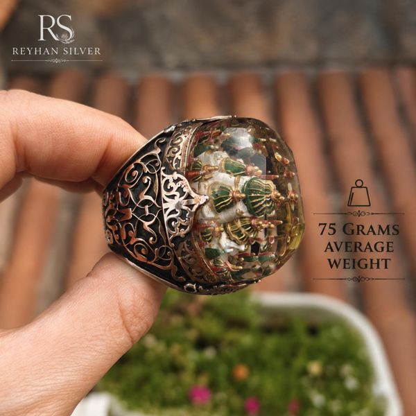 Handmade Islamic Hagia Sophia Silver Ring, Ottoman Mosque Carved Gift for Men