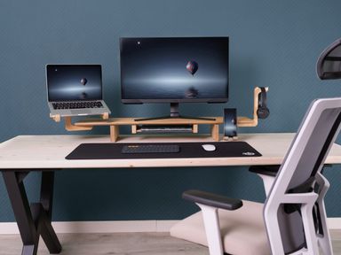 Dual Monitor Stand Riser, Wood Computer Laptop Stand Organizer, Double Lap Monitor Desk Setup Riser Shelf, Desktop Deskstand Workspace