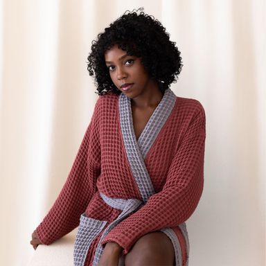 Luxury Turkish Cotton Waffle Robe for Women, Two-Tone Kimono Bathrobe, Soft Spa Robe with Pocket, Plus Size Available, Handmade Gift for Her