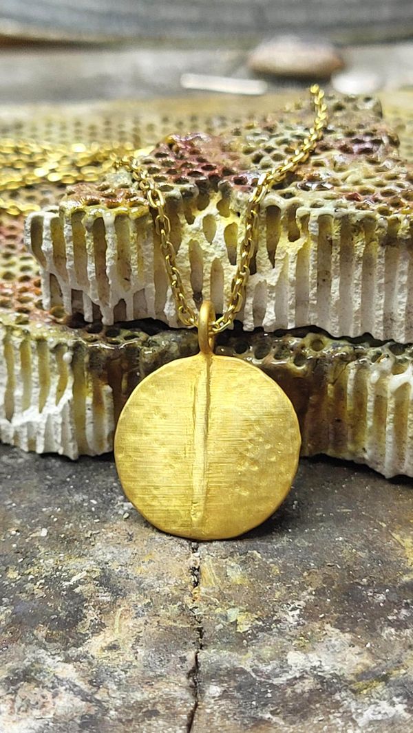 24k Gold Disc Pendant, Handmade Necklace Gift