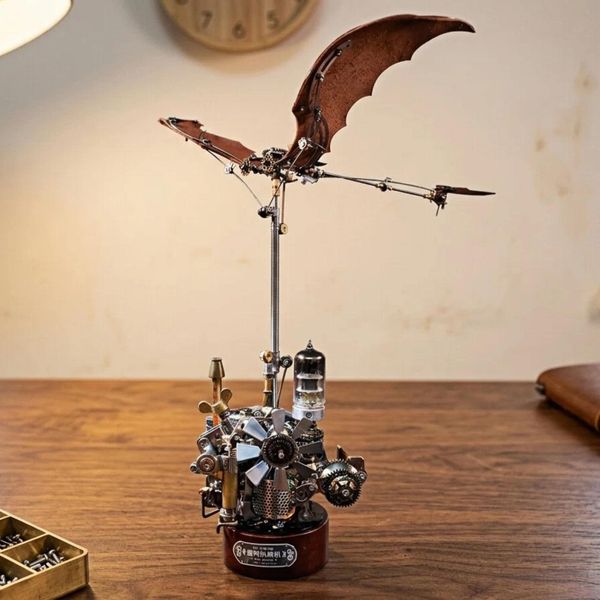 Steampunk Ornithopter Automaton, Mechanical Flying Machine Sculpture, Kinetic Desk Object