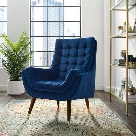 Modway Suggest Tufted Performance Velvet Lounge Chair in Navy