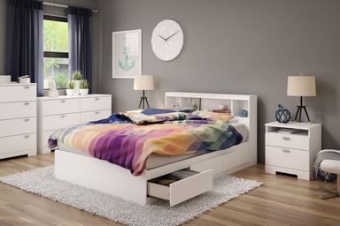 South Shore Reevo Full Mates Bed With Bookcase Headboard Set White