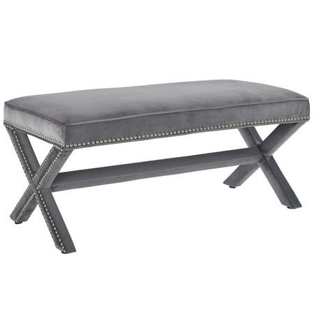 Modway Rivet 19  Performance Velvet Bench in Gray and Silver