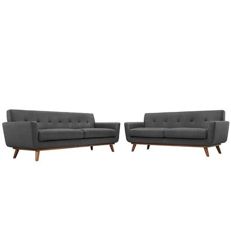 Modway Engage Modern Fabric 2-Piece Sofa Set with Loveseat in Gray