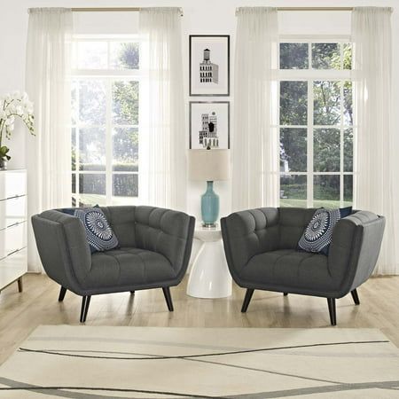 Modway Bestow 2 Piece Upholstered Fabric Armchair Set  Multiple Colors