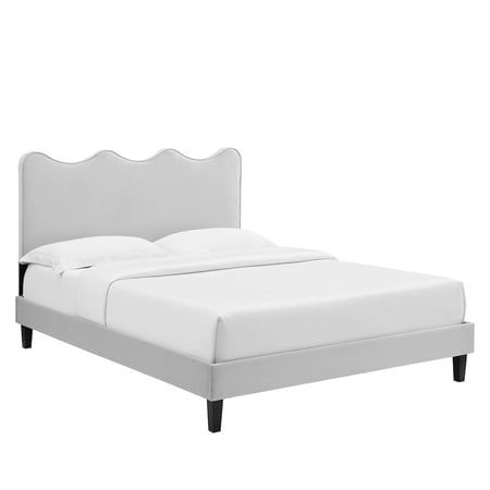 Modway Current Modern Performance Velvet Queen Platform Bed in Light Gray