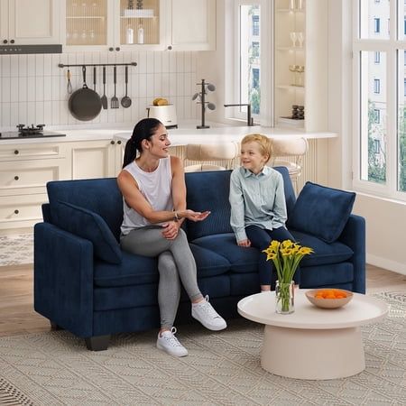 Noelse 75” Cloud Loveseat with Comfy Double Layer Upholstered Cushion  2 Seater Modern Overstuffed Love seat Couch with Removable and Washable Corduroy Fabric for Living Room or Small Places  Blue