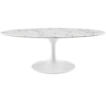 Modway Lippa 48  Oval Wood and Artificial Marble Coffee Table in White