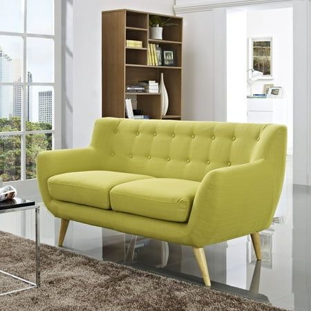 Modway Remark Modern Upholstered Fabric Loveseat in Wheatgrass Green
