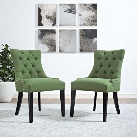 Modway Regent 20.5  Tufted Fabric Dining Side Chair in Green & Black (Set of 2)