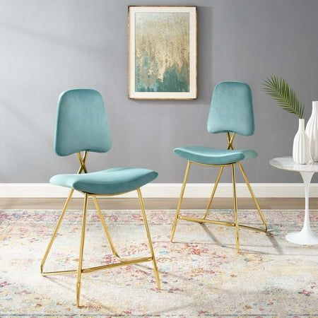 Modway Ponder Performance Velvet Upholstered Dining Counter Stool in Sea Blue