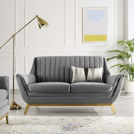 Modway Winsome Channel Tufted Performance Velvet Loveseat in Gray/Gold