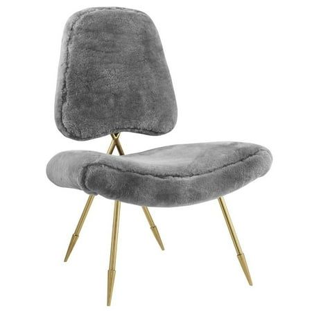 Ponder Upholstered Sheepskin faux Lounge Chair EEI-2810-GRY